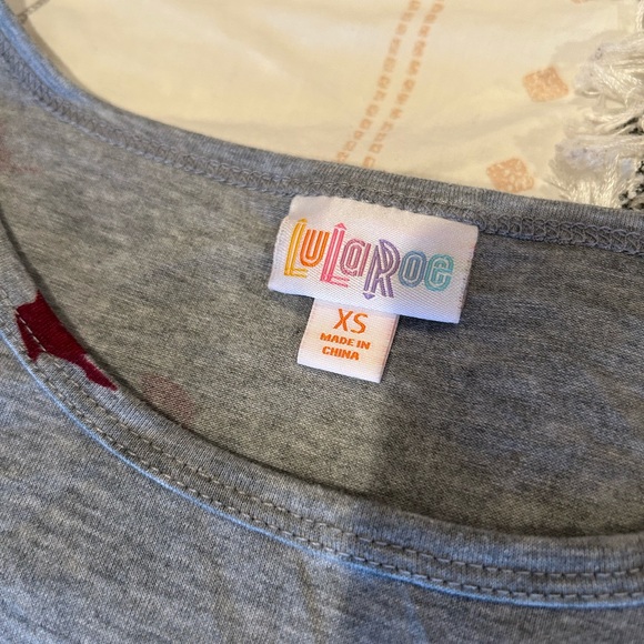 Grey Lularoe oversized shirt with red/maroon bird pattern. - Picture 2 of 2